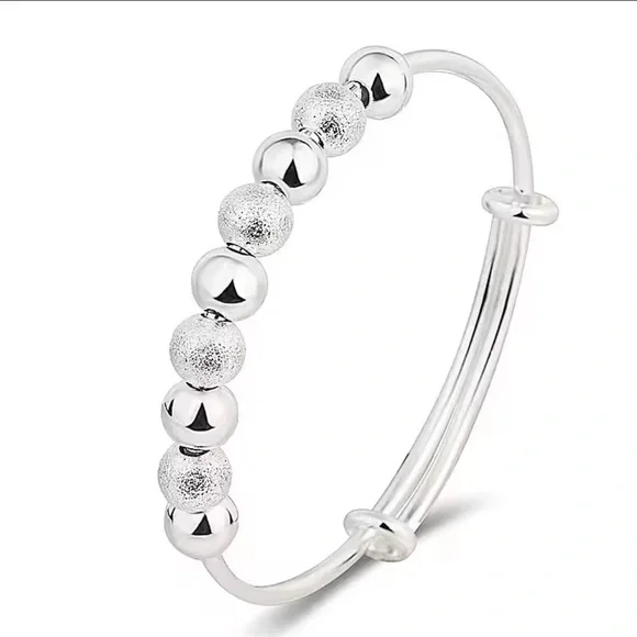 New 925 Silver Textured Bead Charm Adjustable Bracelet - Picture 2 of 5